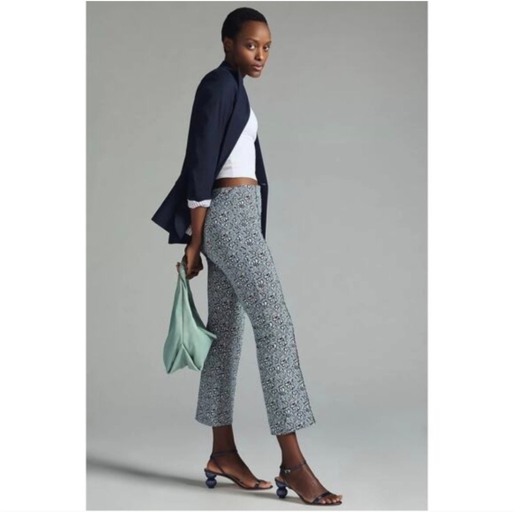 Anthropologie Maeve “The Margot” Cropped Flare Pants – Medium Blue Jacquard - Picture 15 of 16